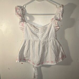 Japna White Ruffle Bow-Trim Peplum Tank Top